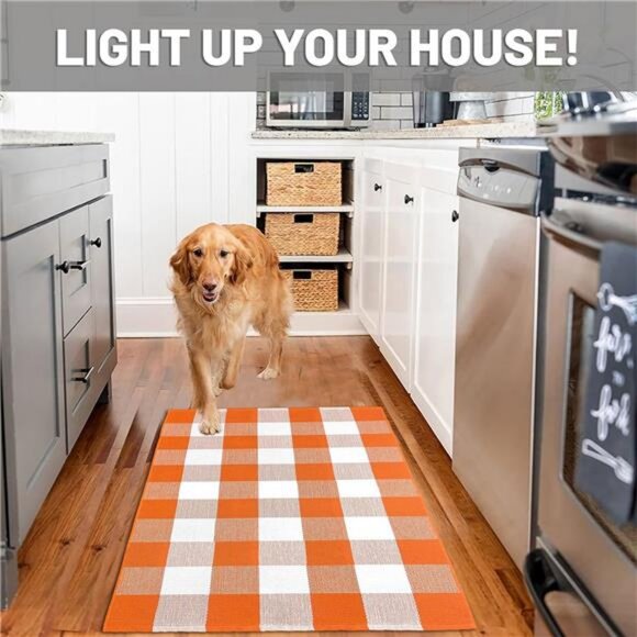 Fall Buffalo Plaid Check Rug Outdoor Doormat 27.5 x 43 Inches Washable - Picture 3 of 7